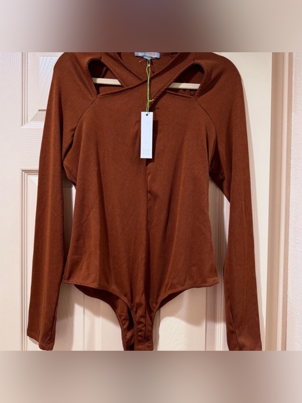 NWT Good Luck Gem Women’s Brown Long Sleeve Cutout Bodysuit, Size XL